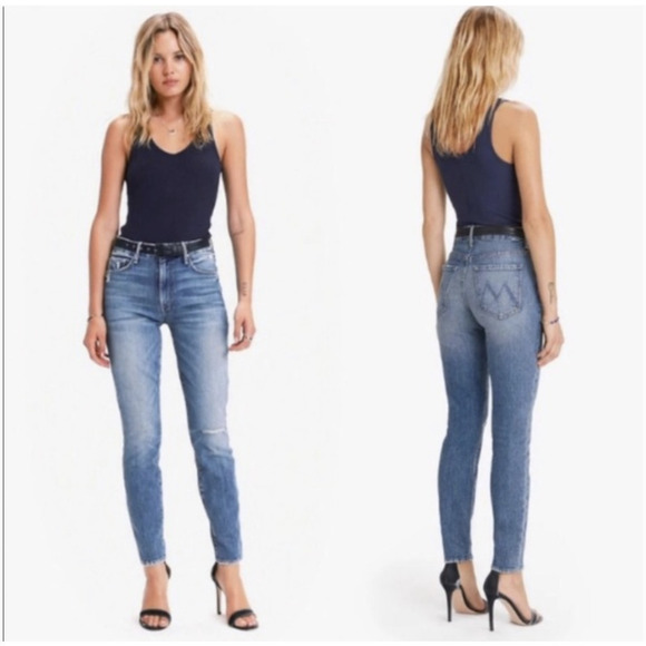 Mother High Waisted Looker 24 0 Popism Blue Denim Jeans Skinny Ankle Distressed - Picture 1 of 7